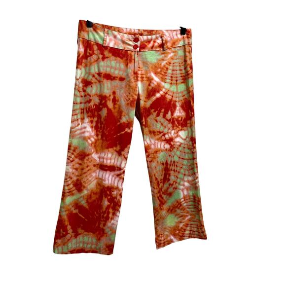 Vintage 90s Women’s Calix Y2K Orange Tie-Dye Cotton Casual Capri Pant; 31” Waist - Picture 1 of 9